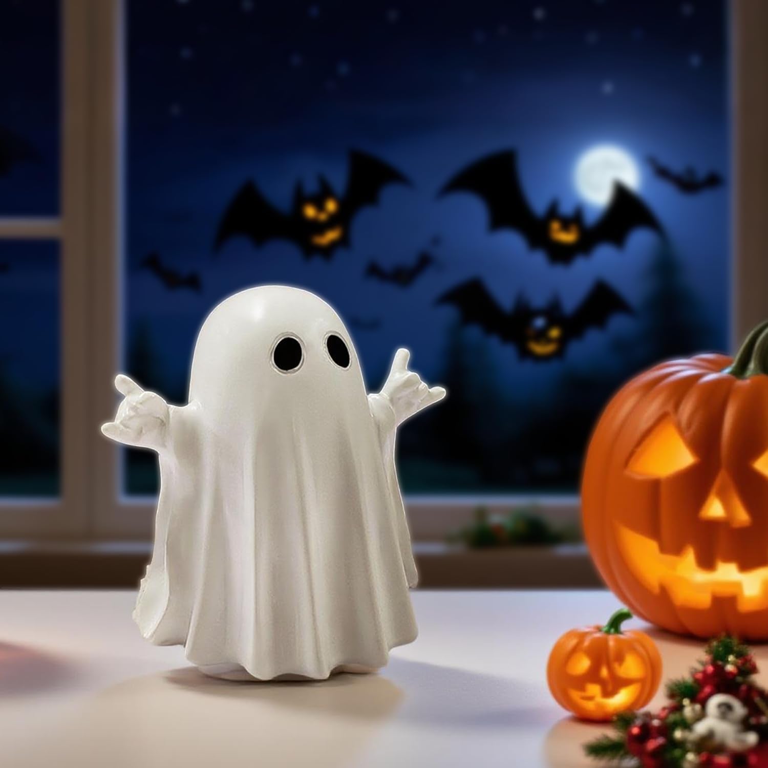 Halloween Ghost Figurine - Halloween Decor Indoor, Cute Finger Ghost Ornaments, Spooky Ghost Decorations, Funny Coffee Table Centerpieces, Home Office Decor